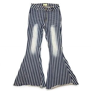 Y2K Turquoise Haven Striped bell bottom Jeans Size Large